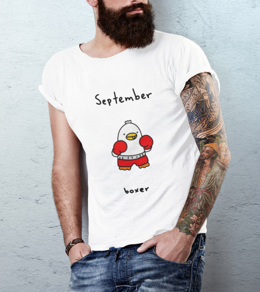 September Boxer Duck Boxing Red Gloves Whimsical Bird T-Shirt