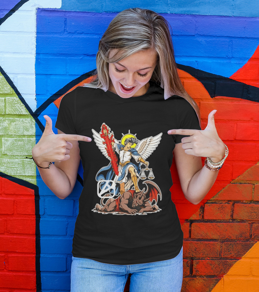 Saint Michael Archangel Warrior Flaming Sword Scales Victory Over Evil T-Shirt