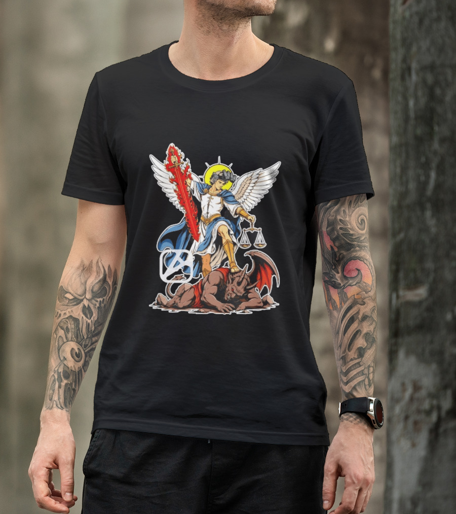 Saint Michael Archangel Warrior Flaming Sword Scales Victory Over Evil T-Shirt