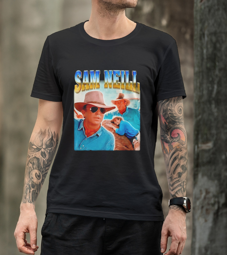 Sam Neill Vintage Style Cowboy Collage T-Shirt
