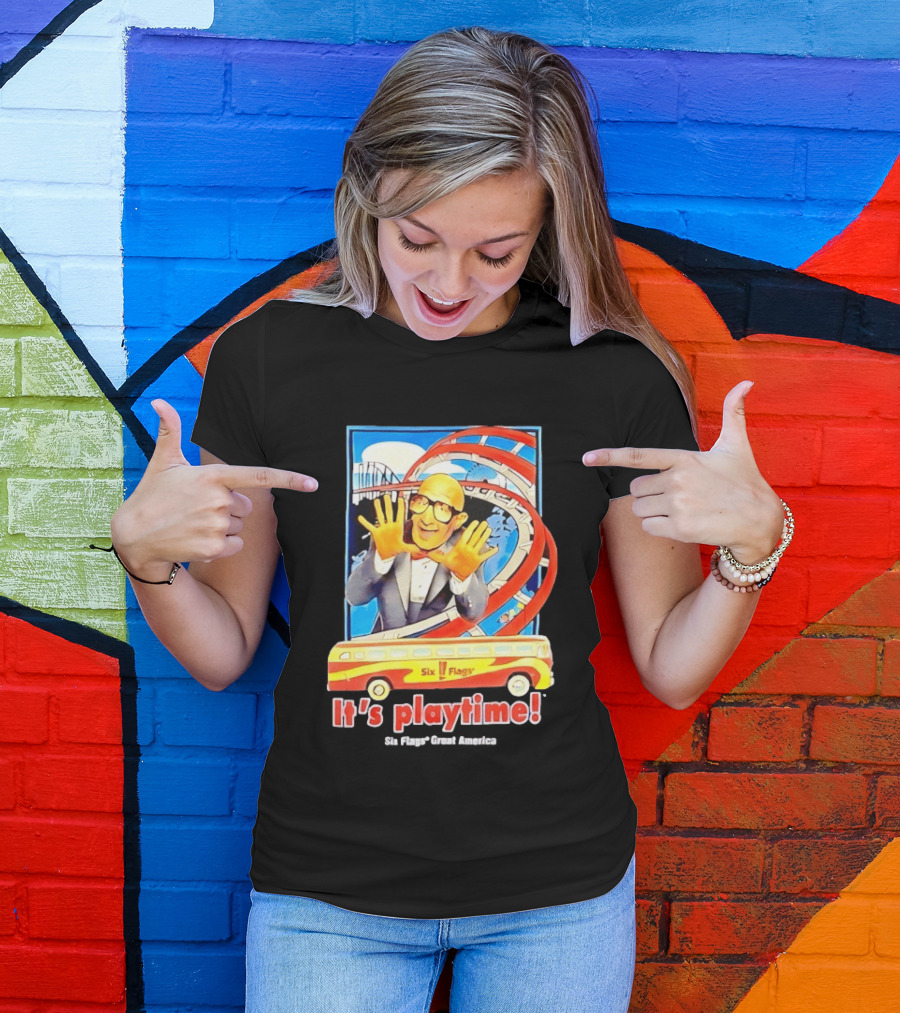 Six Flags Great America Mr. Six It's Playtime Roller And Bus Adventure T-Shirt