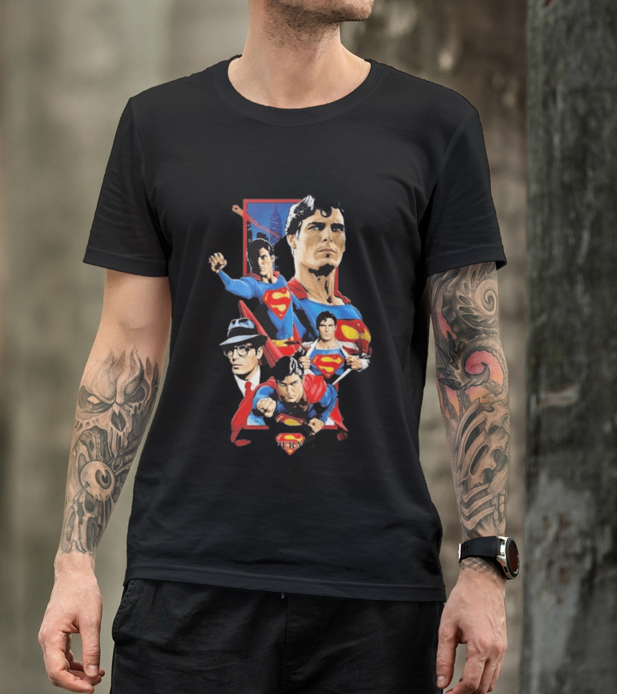 Superman Christopher Reeve Richard Donner Vintage Comic Collage T-Shirt