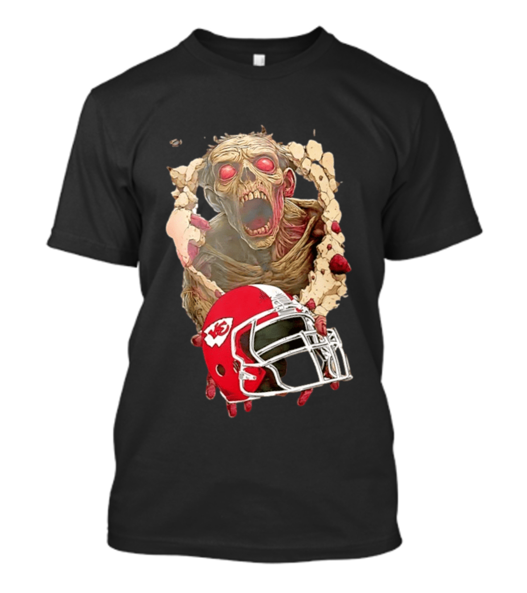Zombie Kansas City Chiefs Helmet Halloween Scary Football Fan Spirit T-Shirt