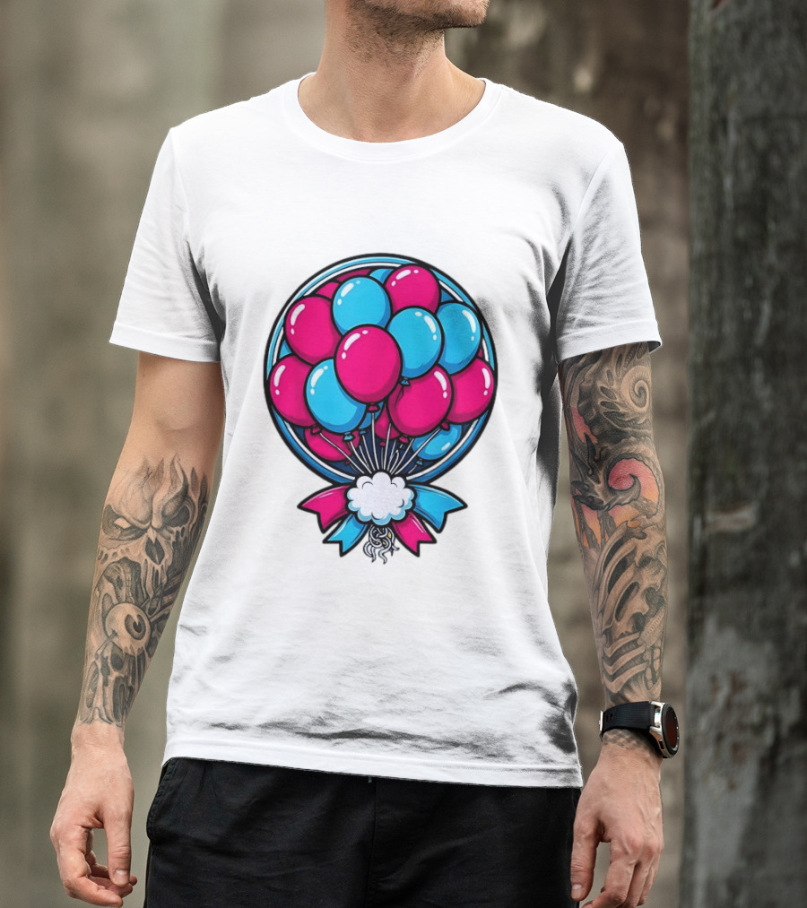 Balloon Bouquet Cartoon Vibrant Pink And Blue Celebration T-Shirt