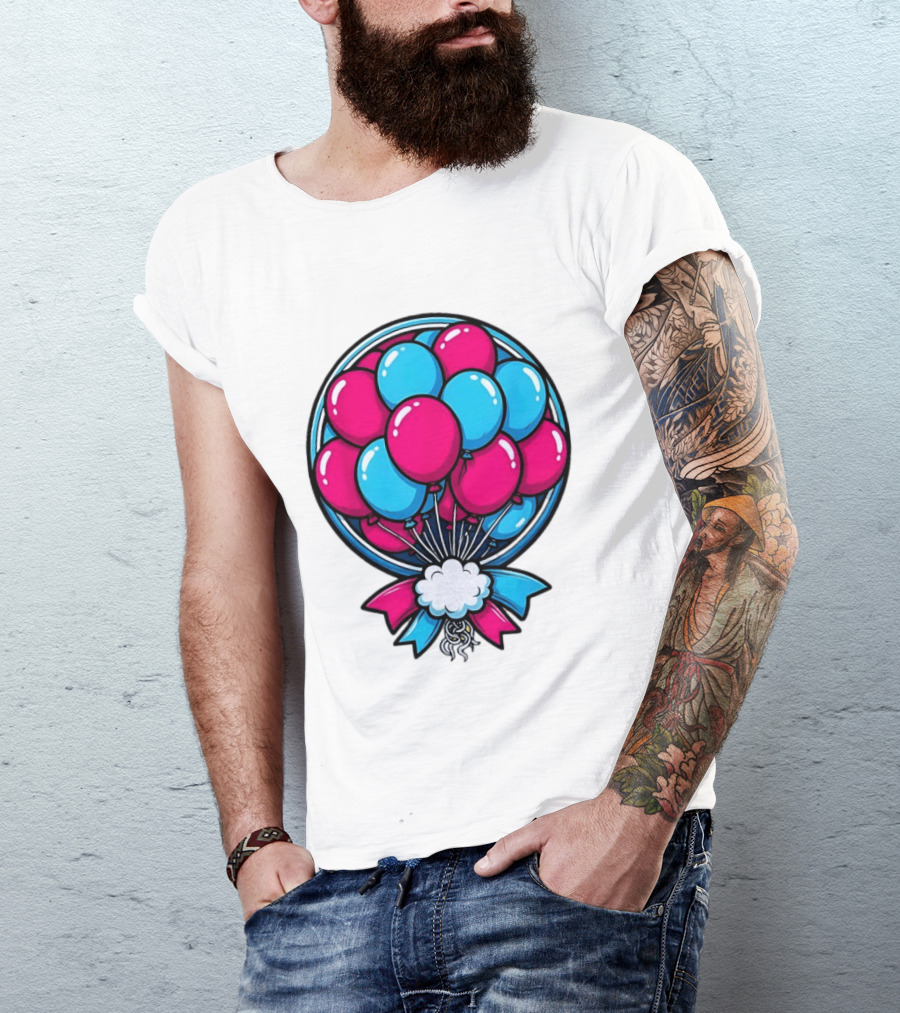 Balloon Bouquet Cartoon Vibrant Pink And Blue Celebration T-Shirt