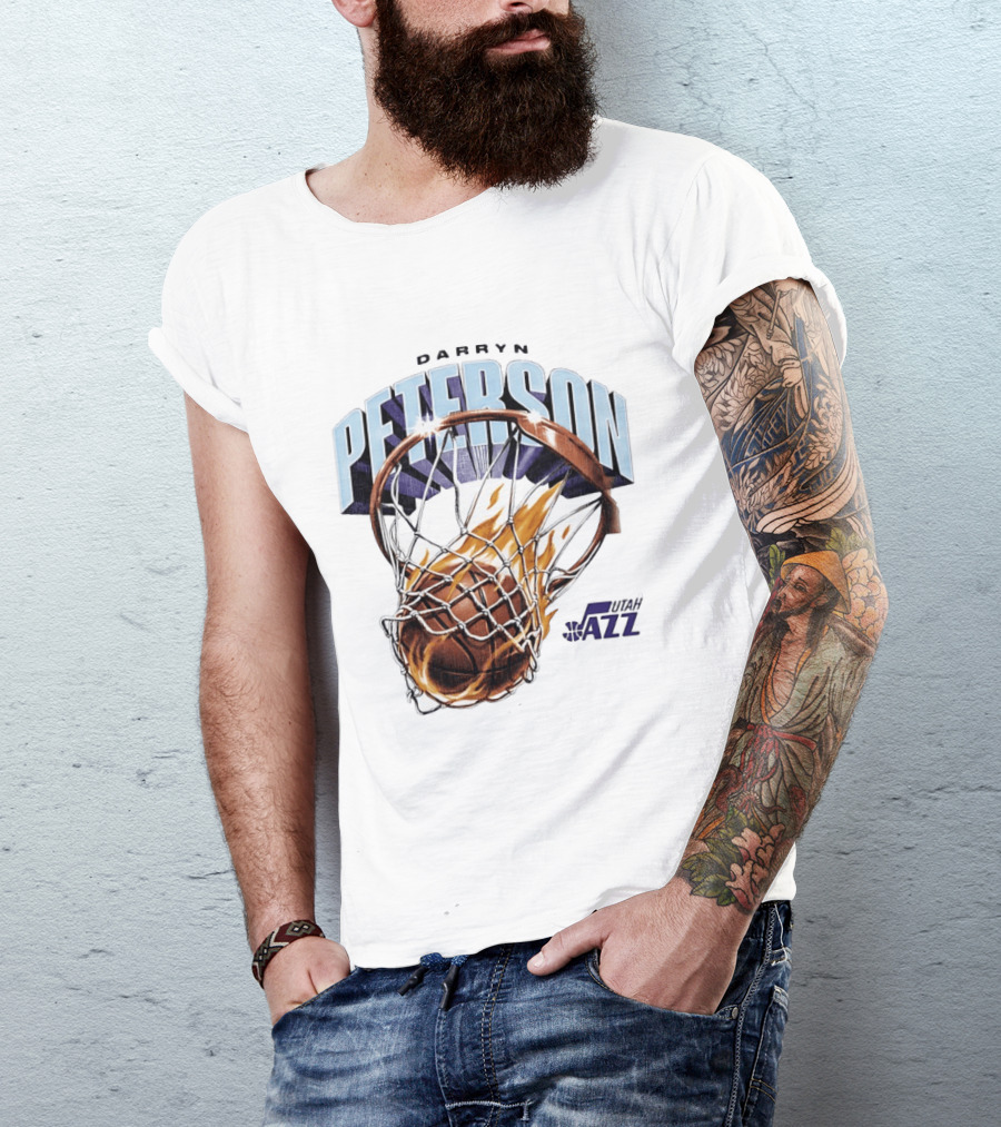 Darryn Peterson NBA Utah Jazz Basketball Hoop Flames T-Shirt