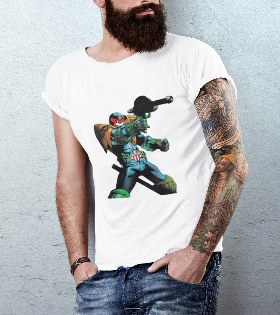 Judge Dredd Lawgiver Comic Book Character With Iconic Helmet T-Shirt