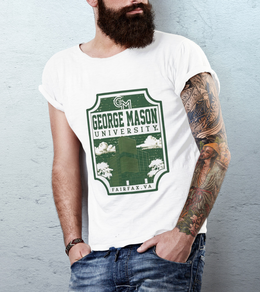 George Mason University GMU Fairfax VA Campus Scene Retro Vintage Green T-Shirt