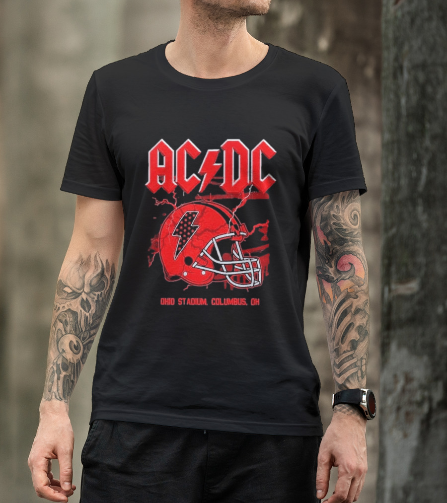 ACDC Pwr Up Tour 2026 Ohio Stadium Columbus Exclusive July 15 Lightning Bolt Helmet T-Shirt
