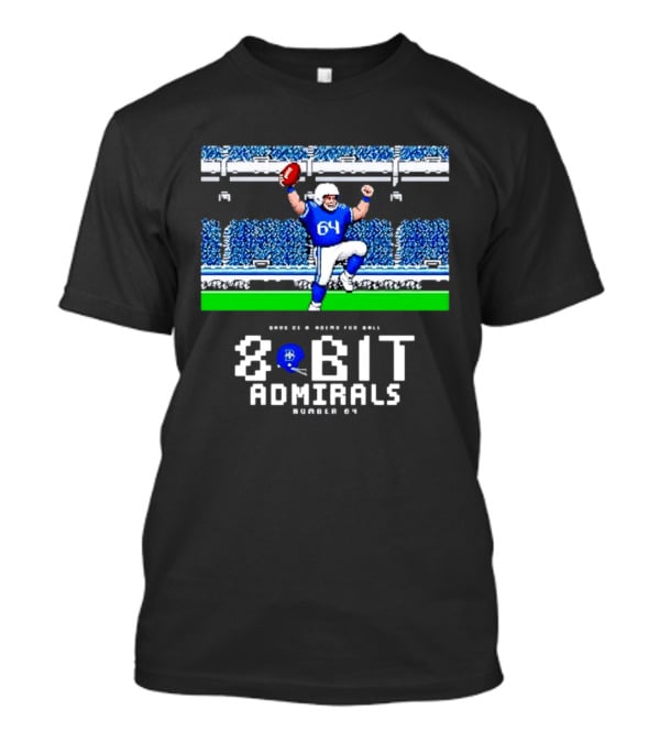 Bayside Academy Football 8 Bit Admirals Player Number 64 Retro Pixel T-Shirt