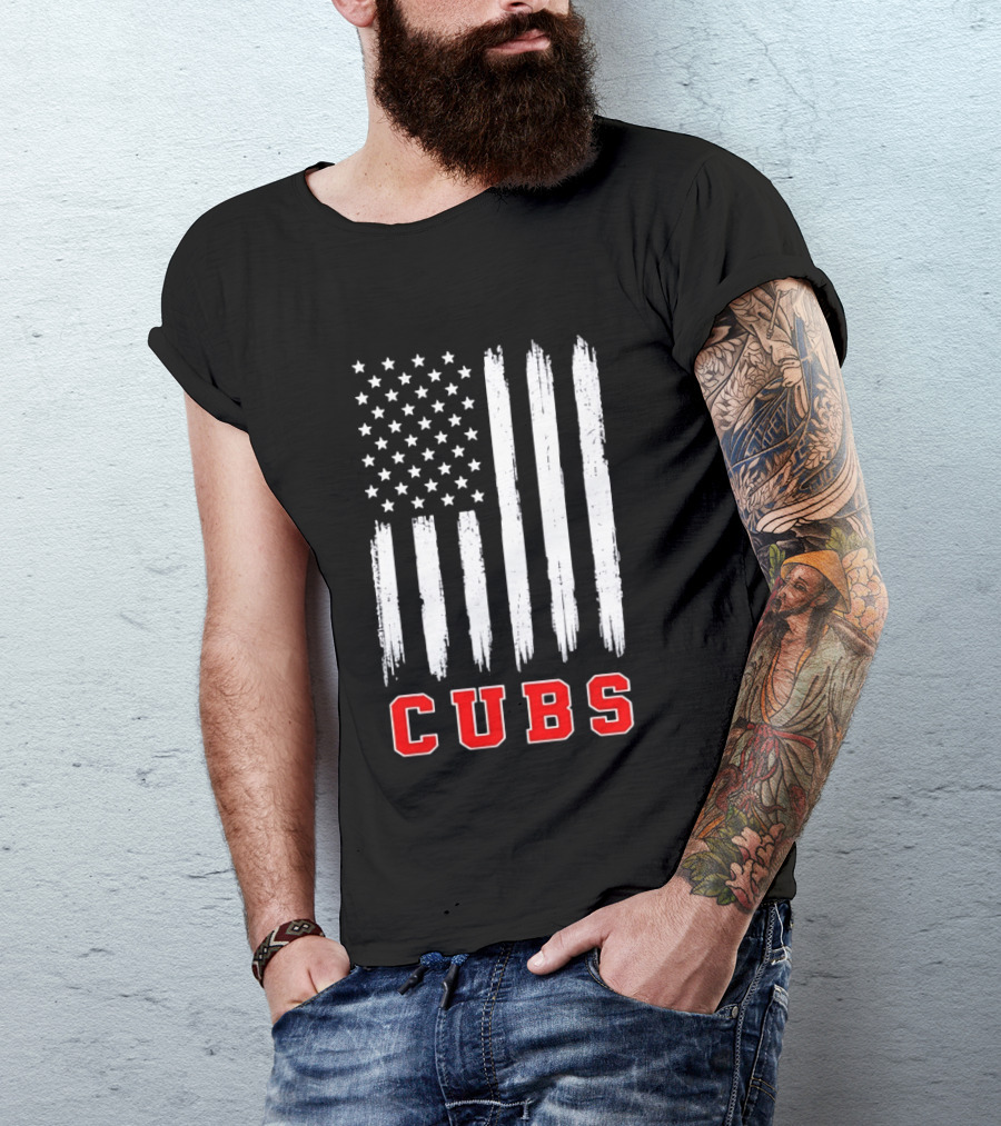 Cubs Distressed American Flag Stars And Stripes T-Shirt