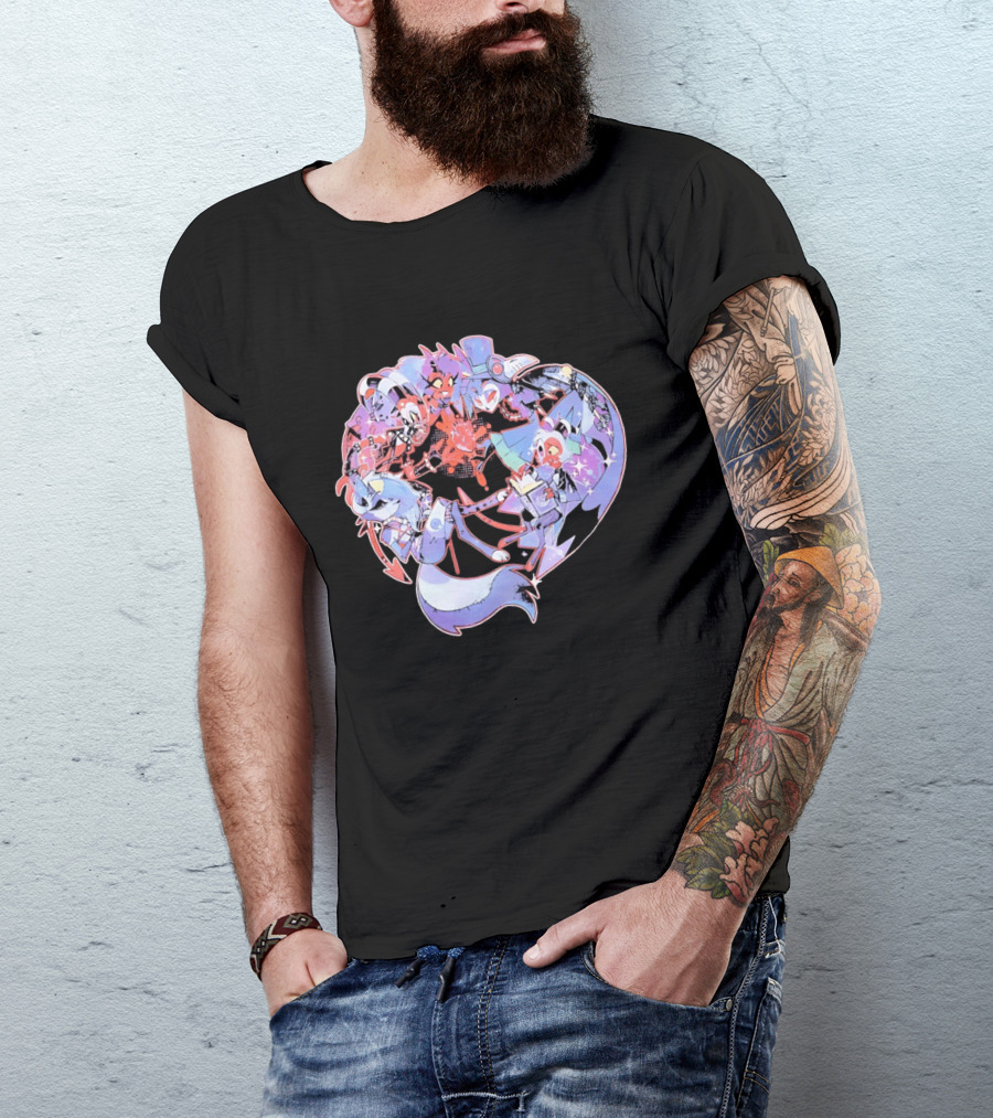 Helluva Boss Blitzø Moxxie Heart Character Collage T-Shirt