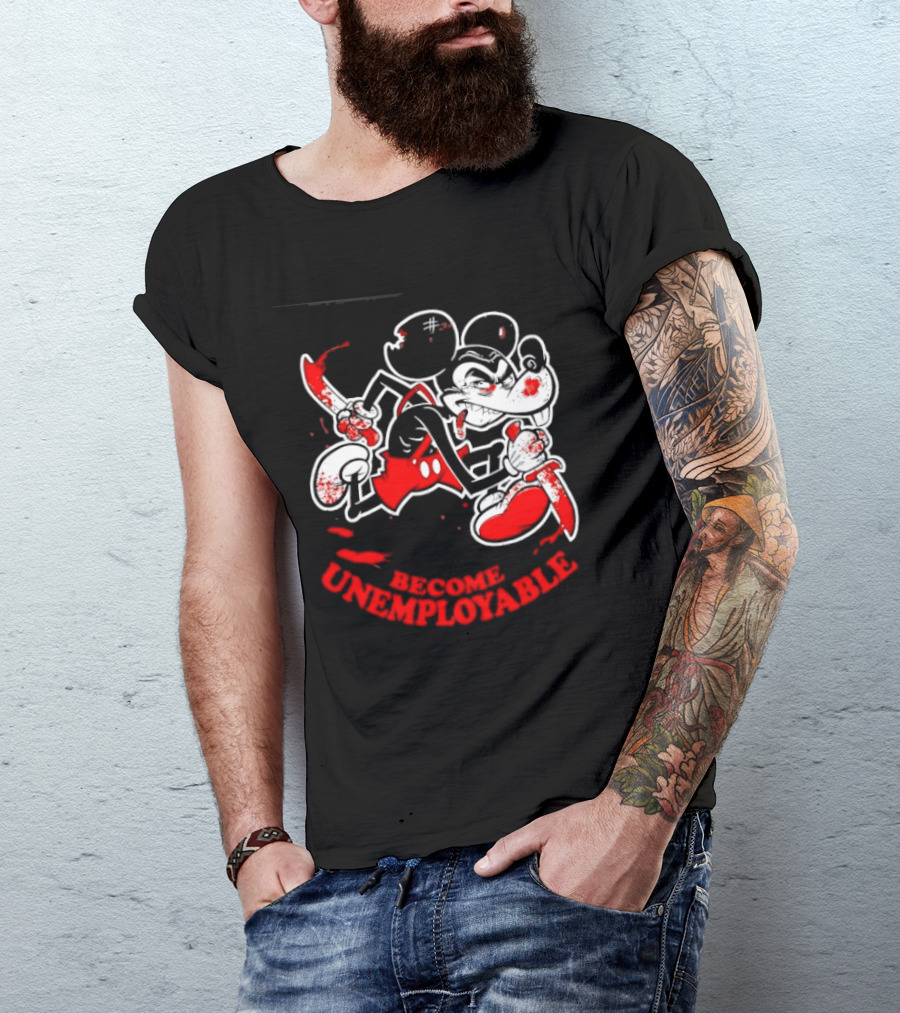 Mickey Mouse Become Unemployable Edgy Cartoon Blood Splatter T-Shirt