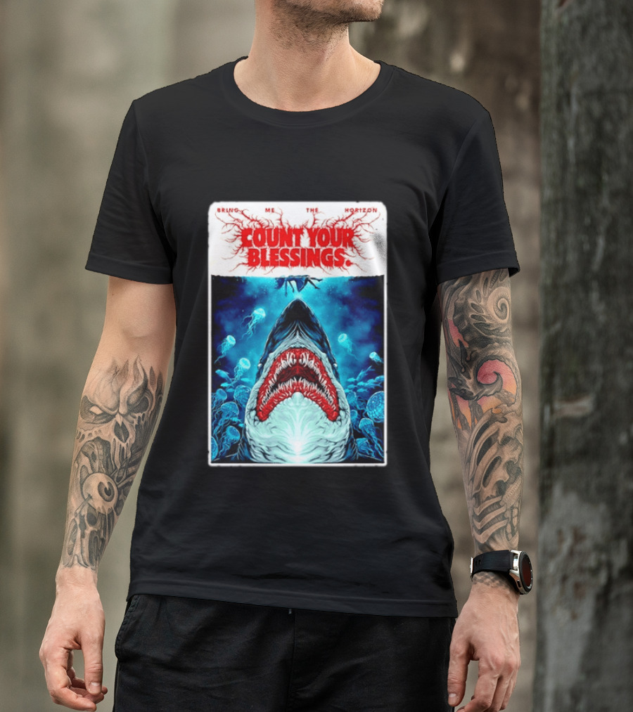 Bring Me The Horizon Count Your Blessings Shark And Jellyfish Ocean Scene T-Shirt