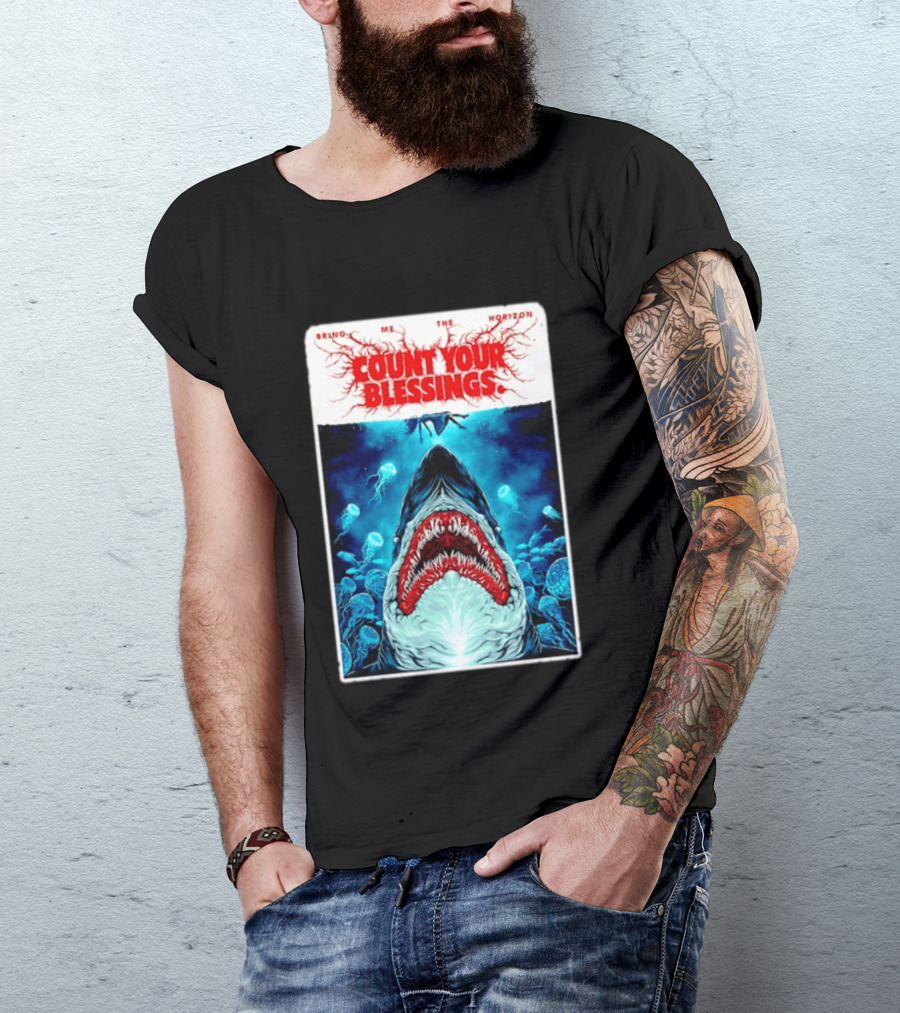 Bring Me The Horizon Count Your Blessings Shark And Jellyfish Ocean Scene T-Shirt