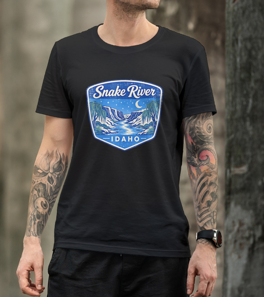 Snake River Idaho Nighttime Canyon With Moon And Stars T-Shirt