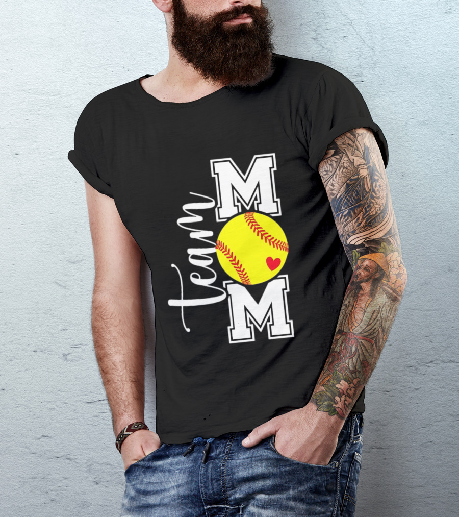 Team Mom Softball Yellow Heart Ball T-Shirt