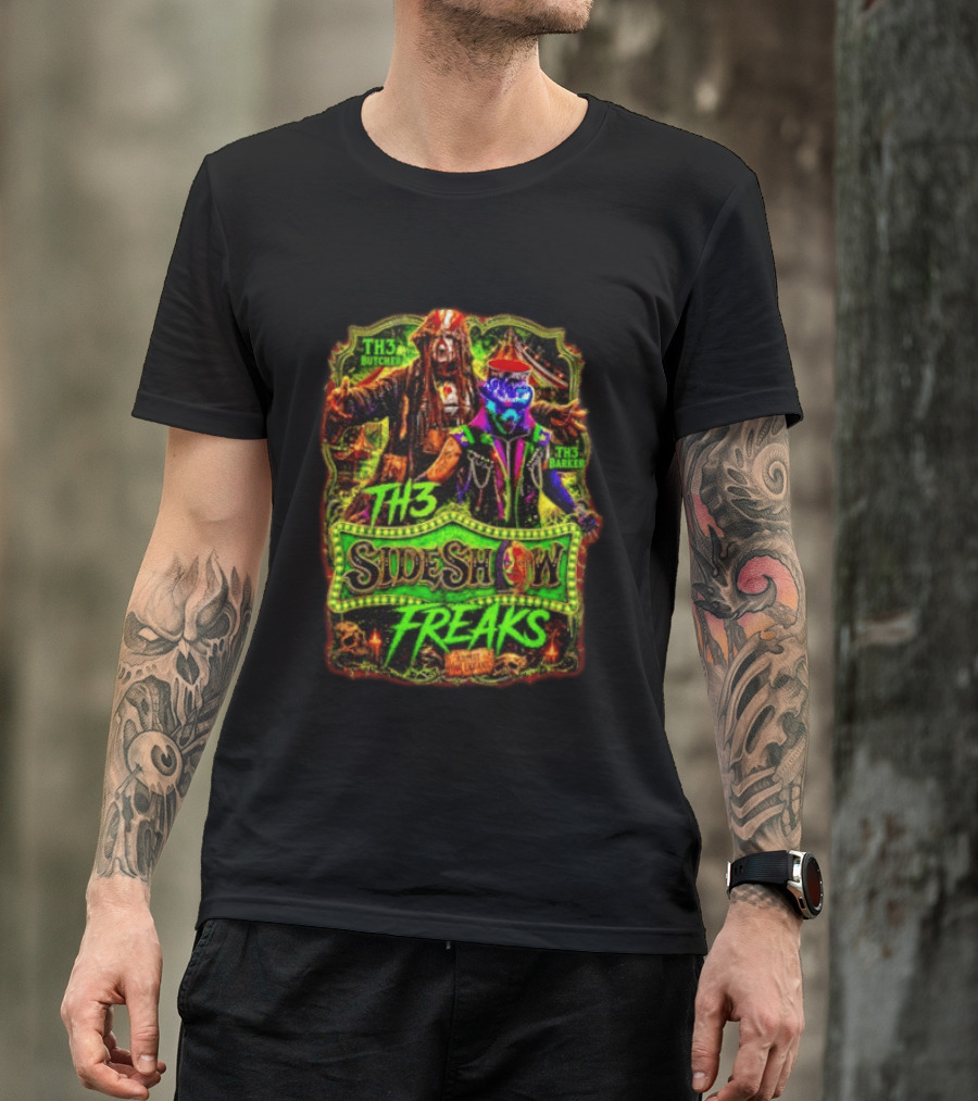 TH3 Sideshow Freaks Butcher Barker Admit The Freaks Carnival Horror T-Shirt