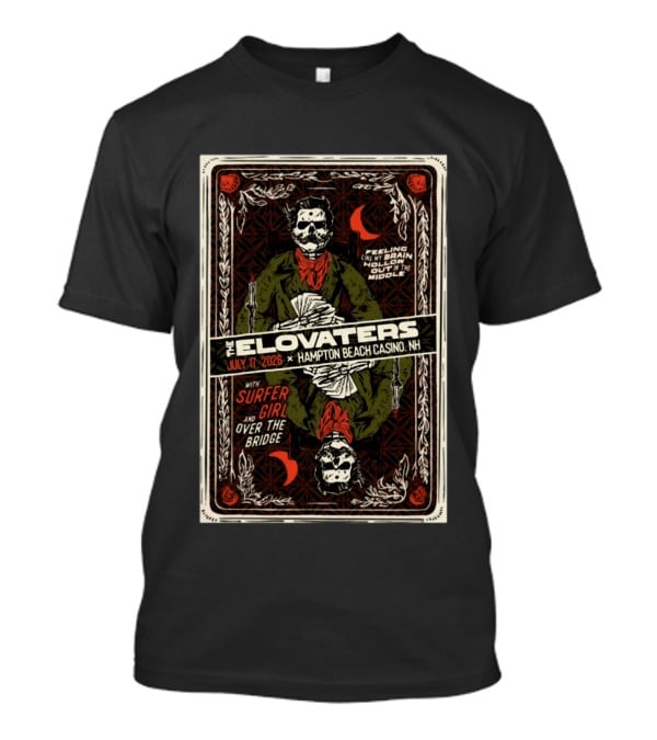 The Elovaters July 17 2026 Hampton Beach Casino NH Surfer Girl Over The Bridge Skeleton Cards T-Shirt