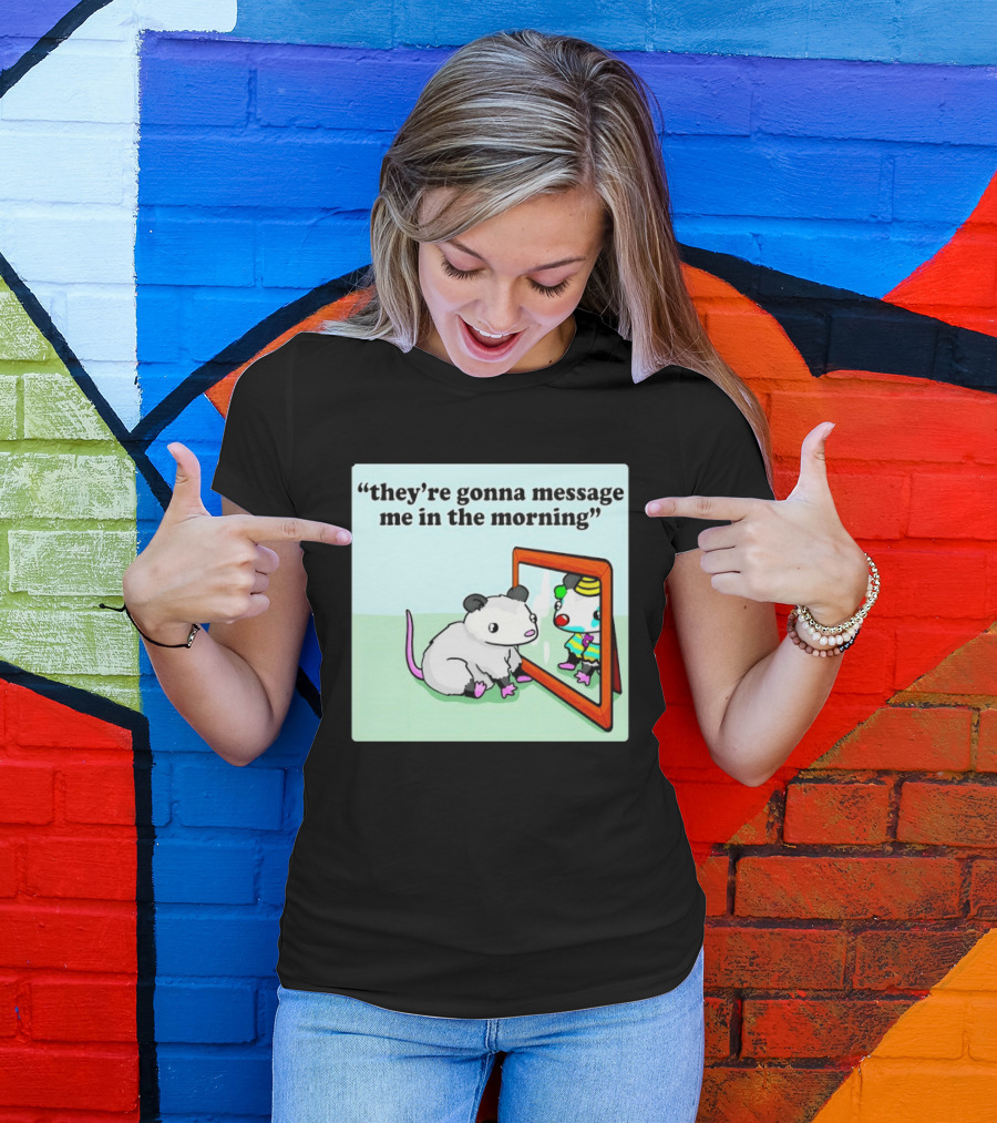 They're Gonna Message Me In The Morning Opossum Clown Mirror Reflection T-Shirt