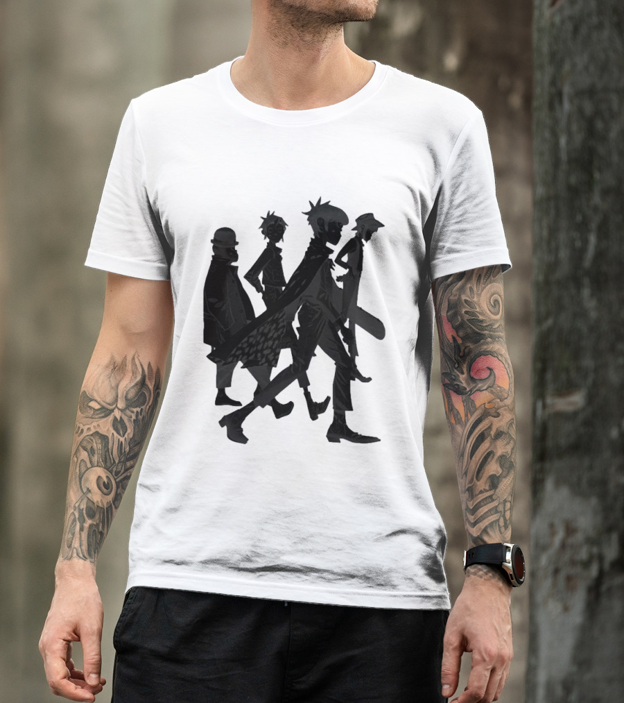 Gorillaz Band Members Silhouettes Dark Shadows Walking T-Shirt