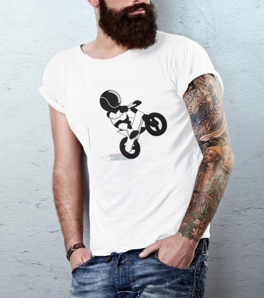 Stick Figure Biker Wheelie Adventure T-Shirt