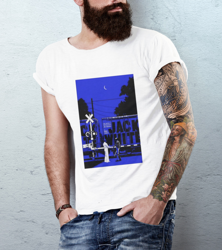 Jack White Rough Francis Essex Junction VT July 15 2026 Train Crossing Night Scene Moon T-Shirt