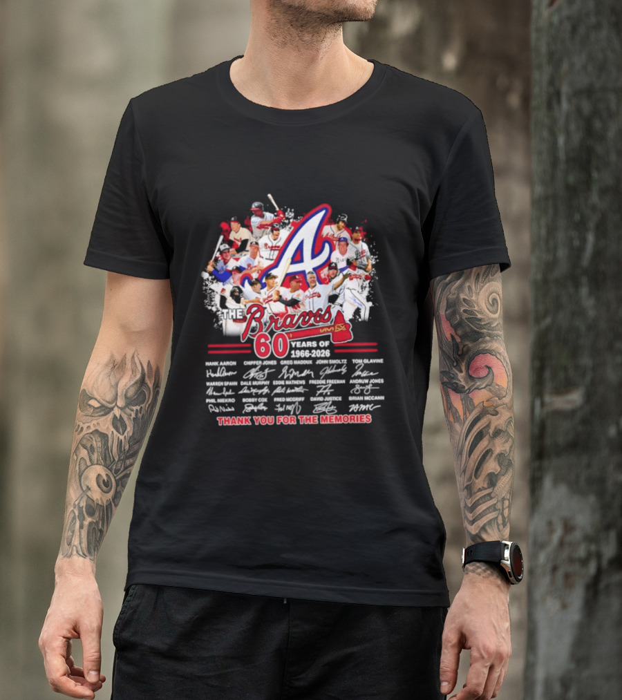 Atlanta Braves 60 Years 1966 2026 Collage Team Thank You For The Memories Autographed T-Shirt