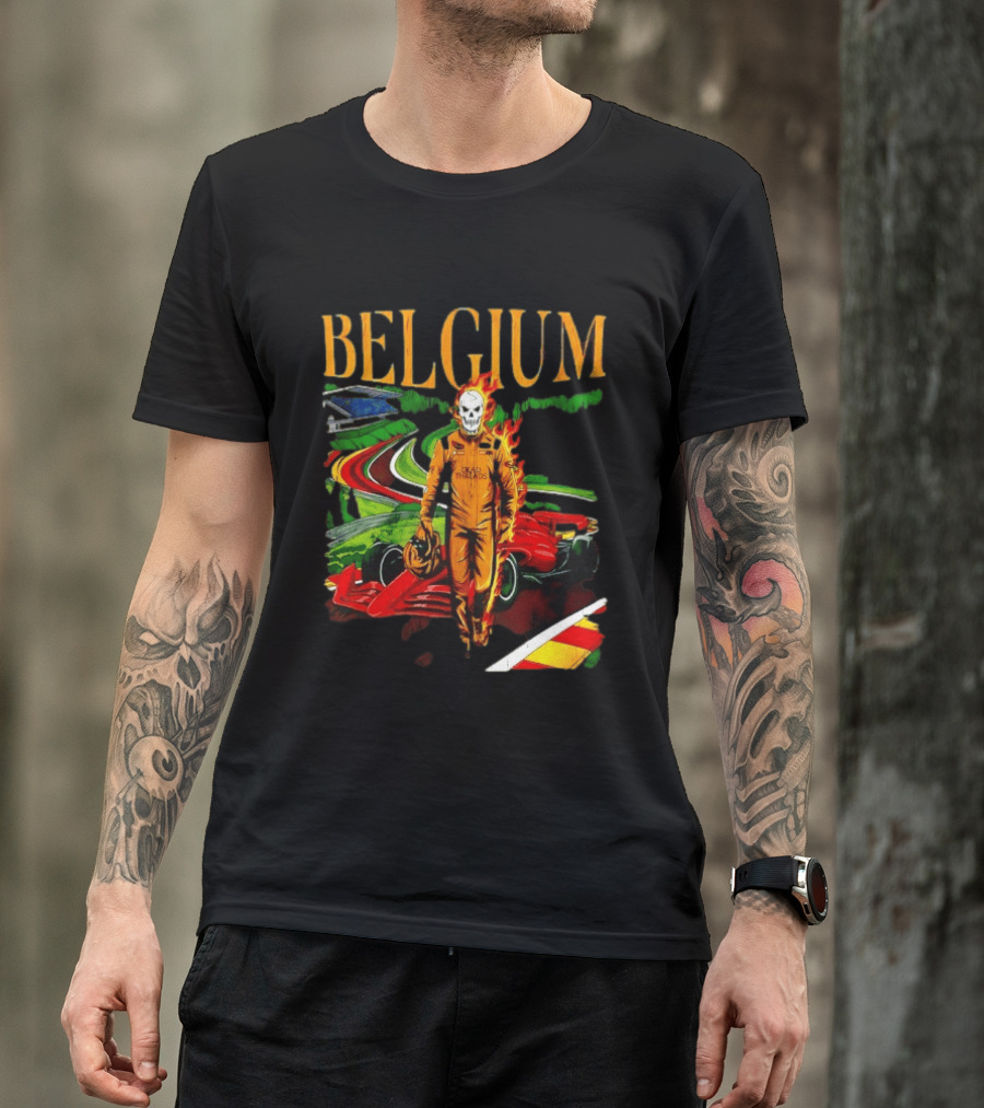 Belgium Dead Threads Formula 1 Racing Skeleton Flame Suit Track T-Shirt