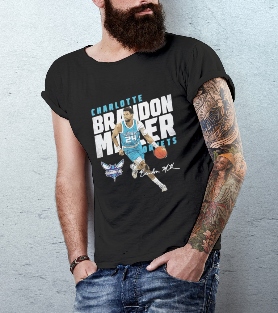 Charlotte Hornets Brandon Miller 24 Basketball Player Signature T-Shirt