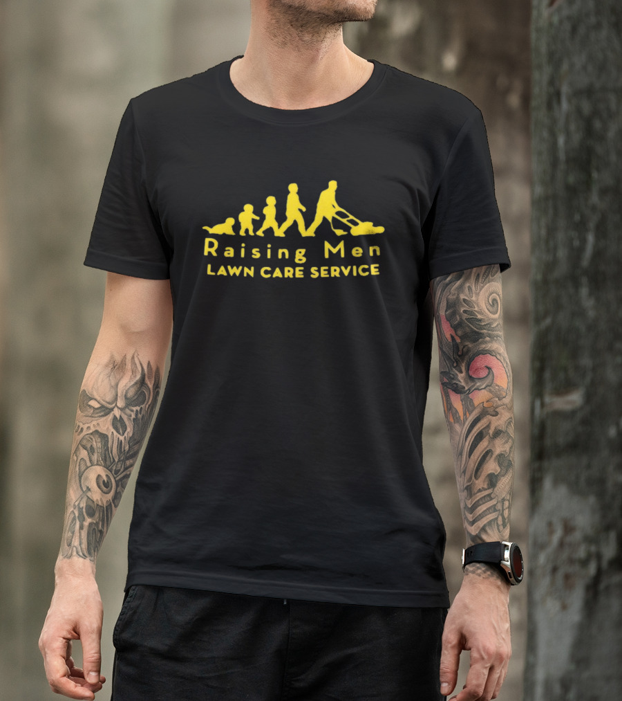 Raising Men Lawn Care Service Family Mowing Progression T-Shirt