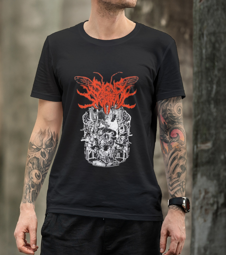 Signs Of The Swarm Skull Deathcore Metal Album Cover T-Shirt