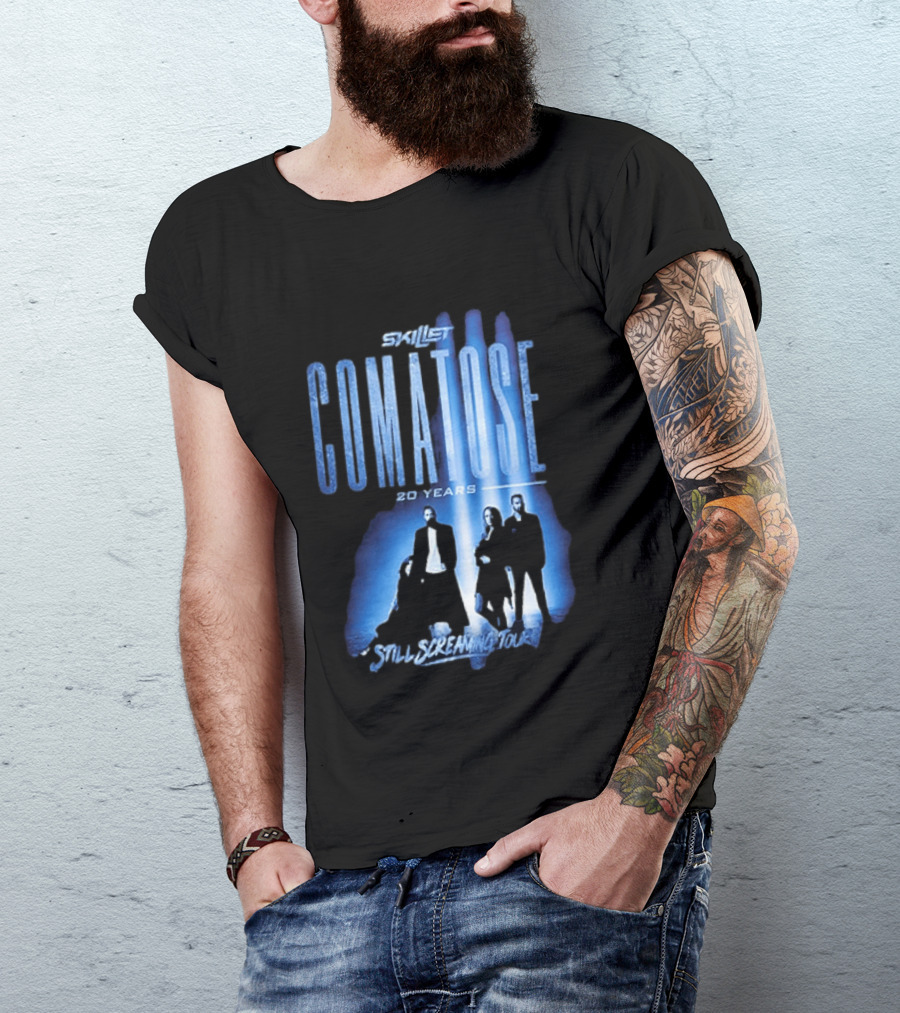 Skillet Comatose 20 Years Still Screaming Tour 2026 Band Silhouette Blue T-Shirt