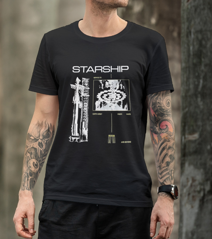 Starship Service Earth Orbit Moon Mars Beyond T-Shirt