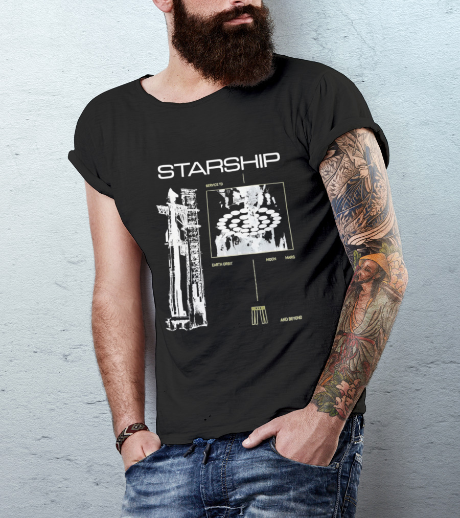 Starship Service Earth Orbit Moon Mars Beyond T-Shirt