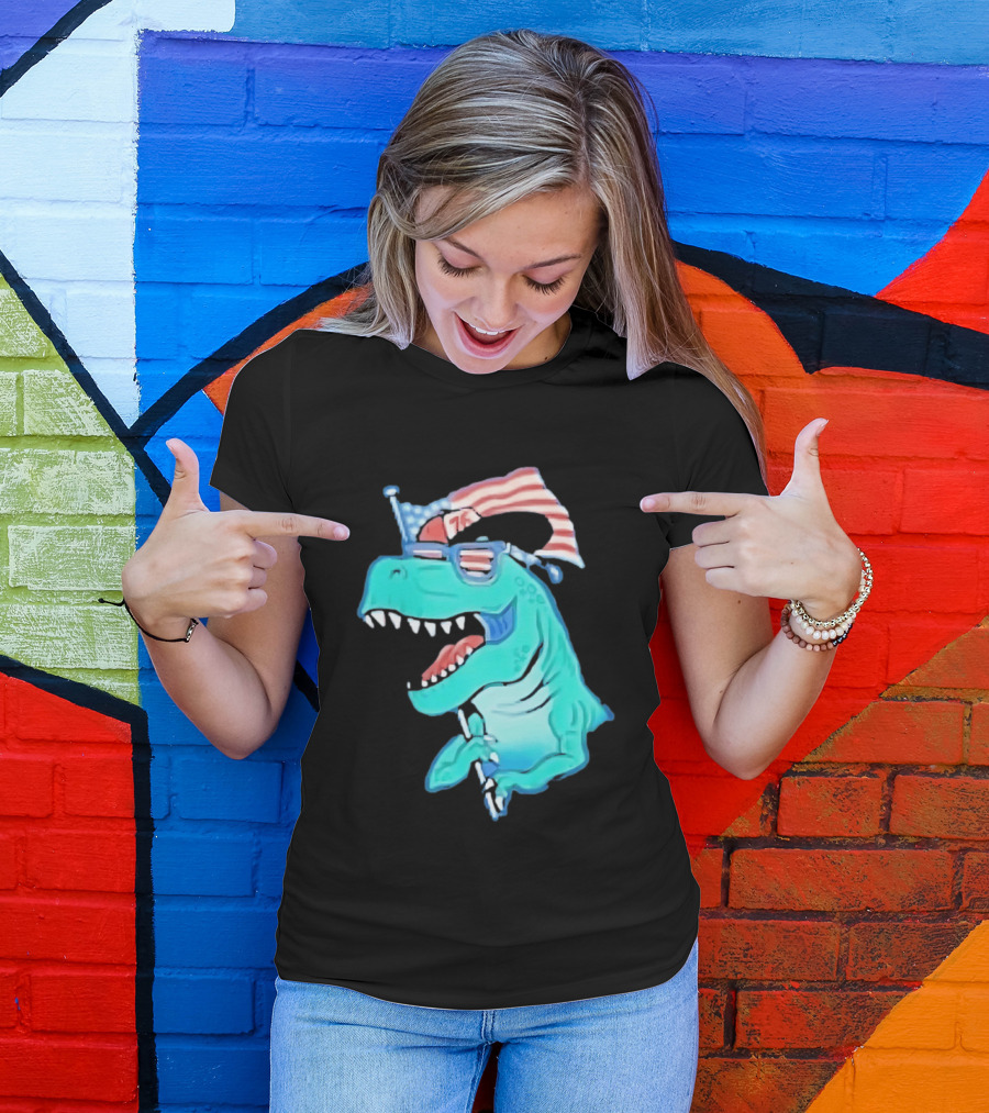 Patriotic Rex American Flag Sunglasses 76 Dinosaur T-Shirt