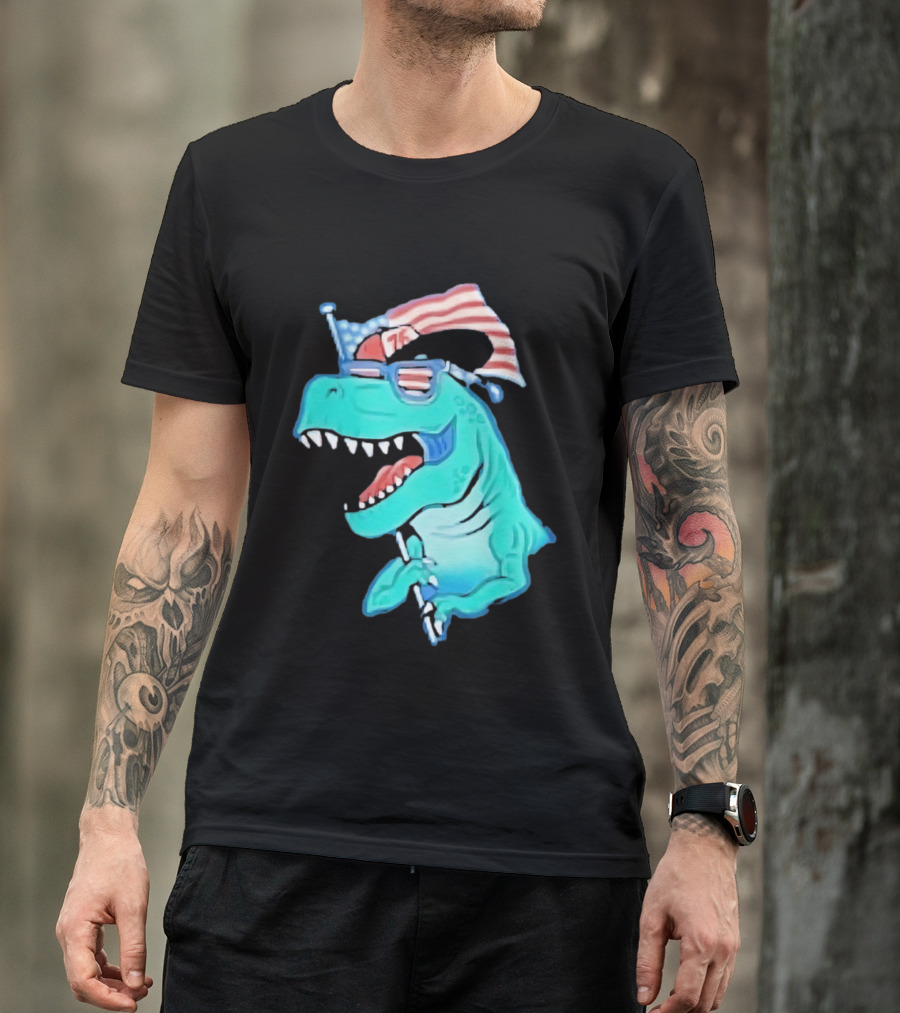 Patriotic Rex American Flag Sunglasses 76 Dinosaur T-Shirt
