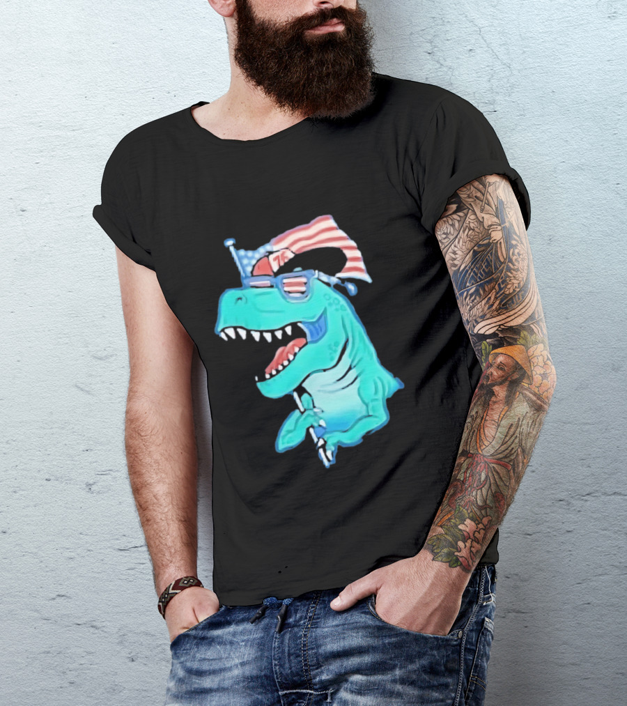 Patriotic Rex American Flag Sunglasses 76 Dinosaur T-Shirt