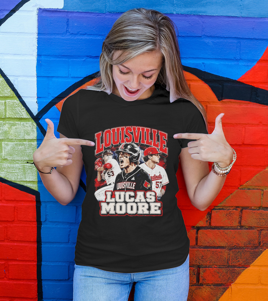 Lucas Moore Louisville Cardinals Baseball Players Dynamic Action T-Shirt