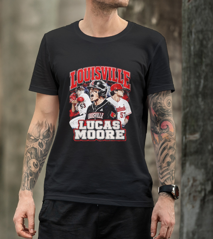 Lucas Moore Louisville Cardinals Baseball Players Dynamic Action T-Shirt