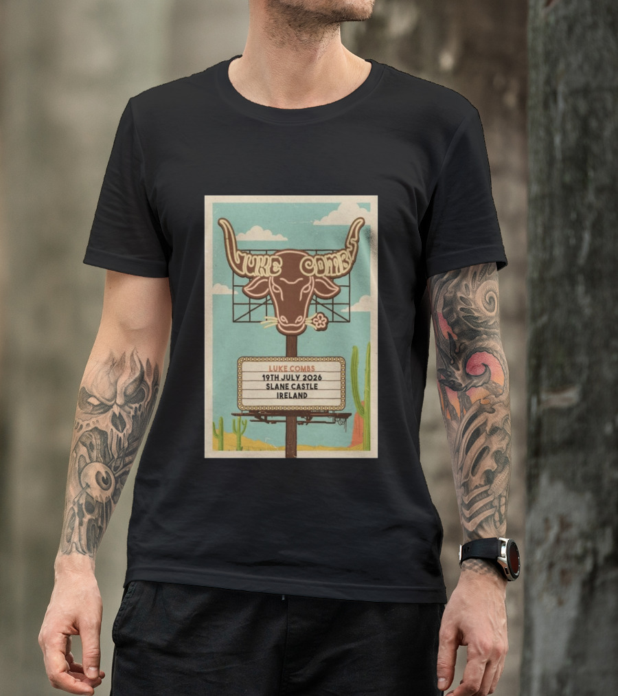Luke Combs 19th July 2026 Slane Castle Ireland Bullhead Cactus Clouds T-Shirt