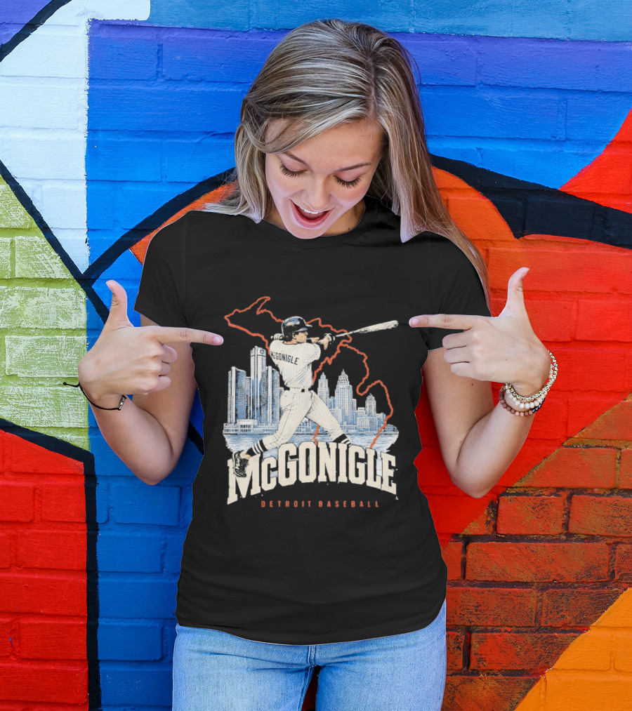 McGonigle Detroit Baseball Vintage Player Retro Skyline T-Shirt