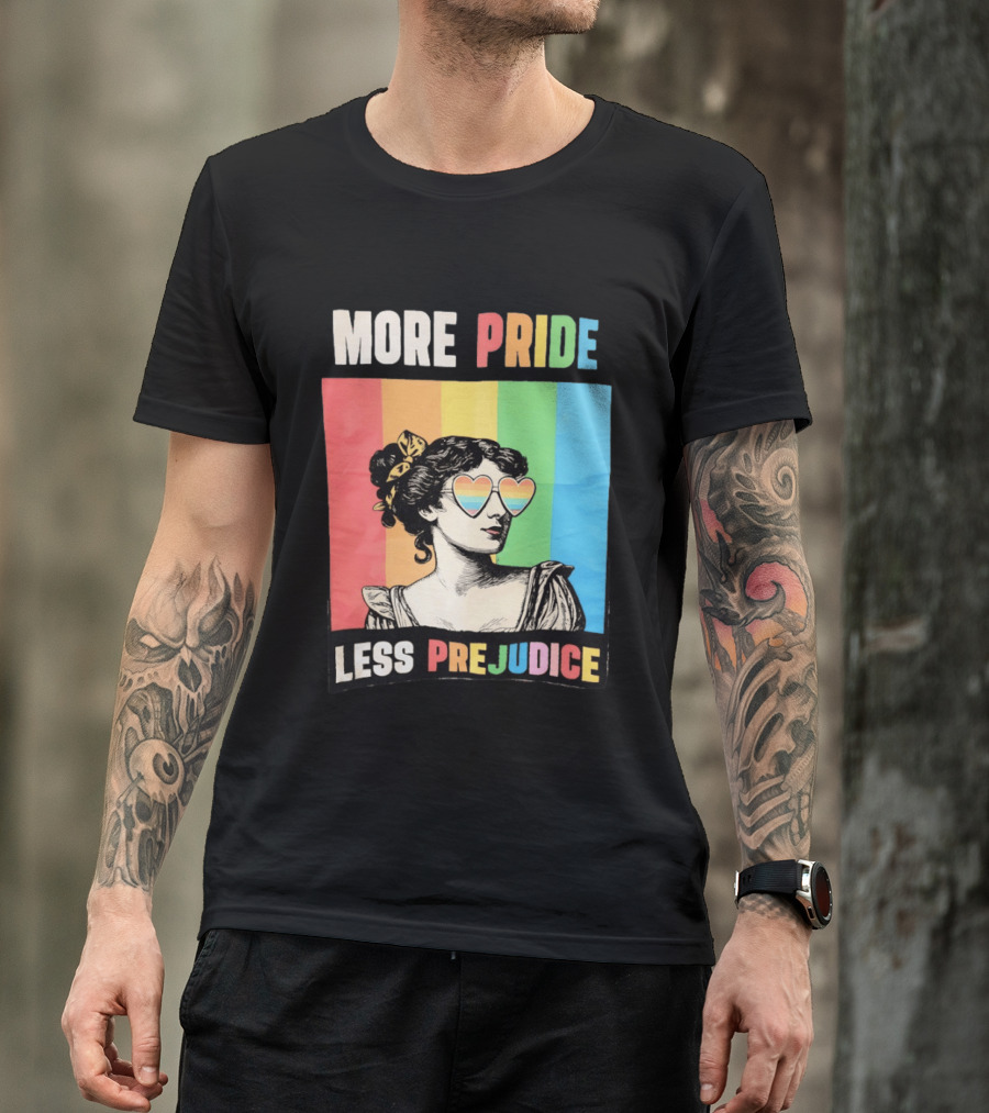 More Pride Less Prejudice Rainbow Heart Sunglasses Regency T-Shirt