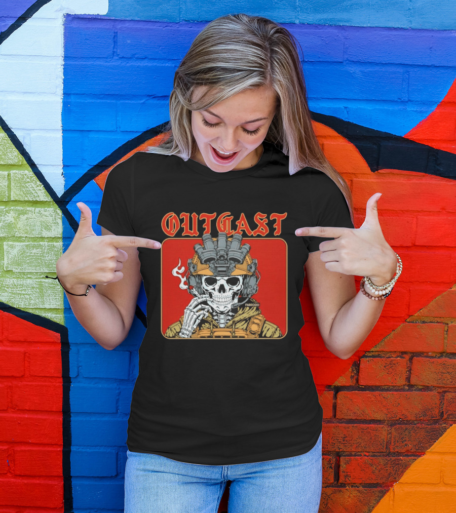 OUTGAST Skull Smoking With Night Vision Goggles FABECOO T-Shirt