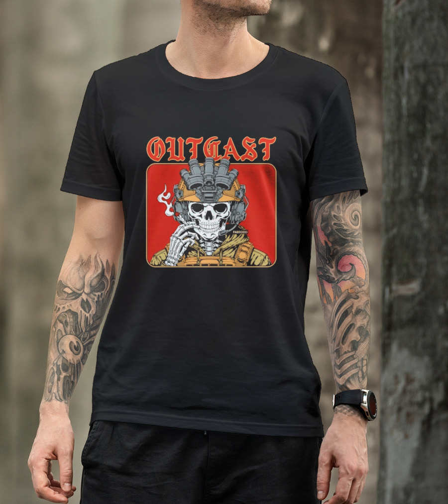 OUTGAST Skull Smoking With Night Vision Goggles FABECOO T-Shirt