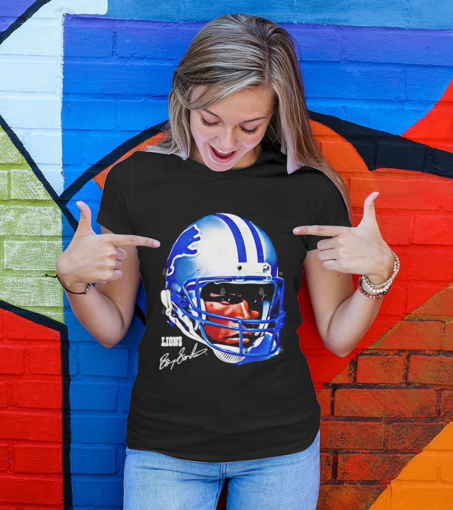 Barry Sanders Detroit Lions Helmet Signature Lions T-Shirt