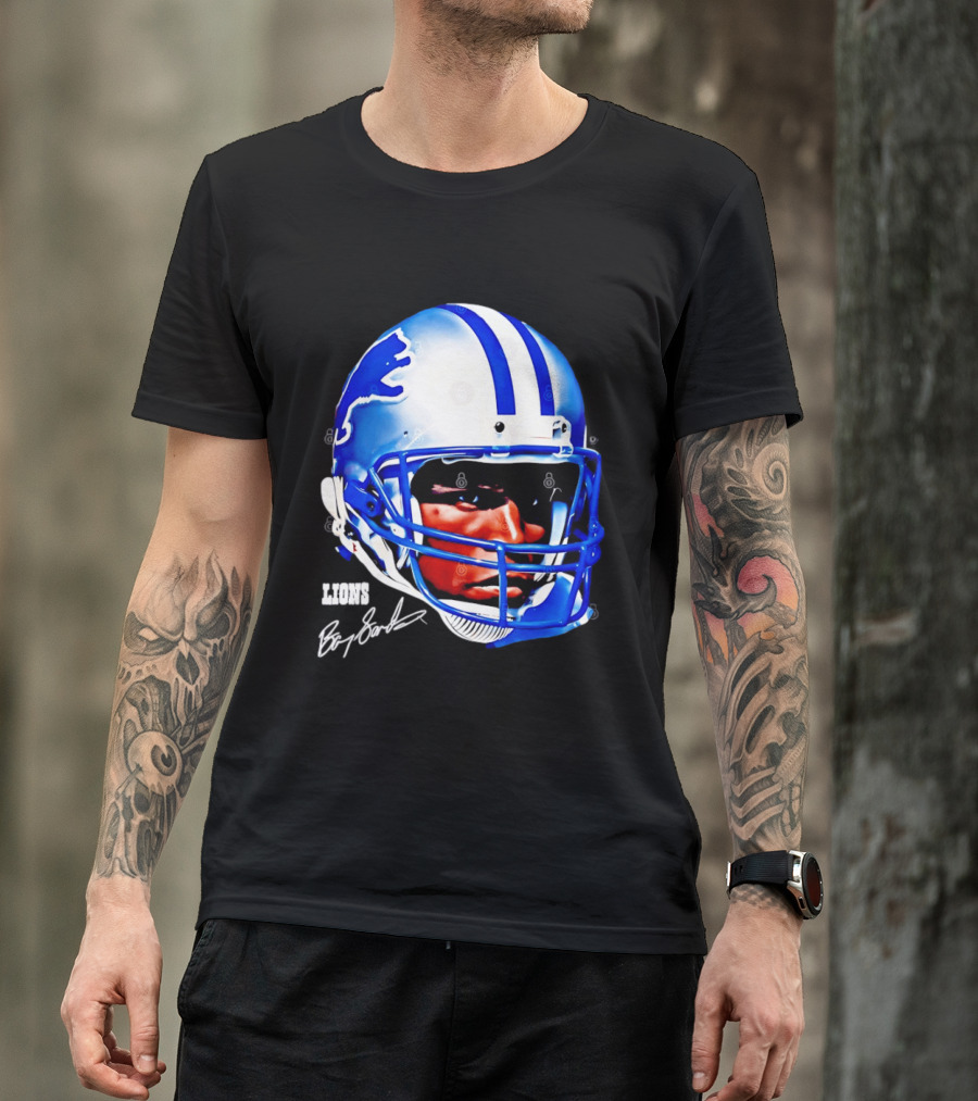 Barry Sanders Detroit Lions Helmet Signature Lions T-Shirt