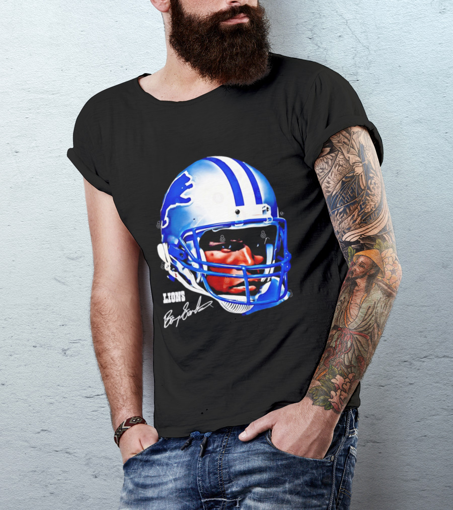 Barry Sanders Detroit Lions Helmet Signature Lions T-Shirt