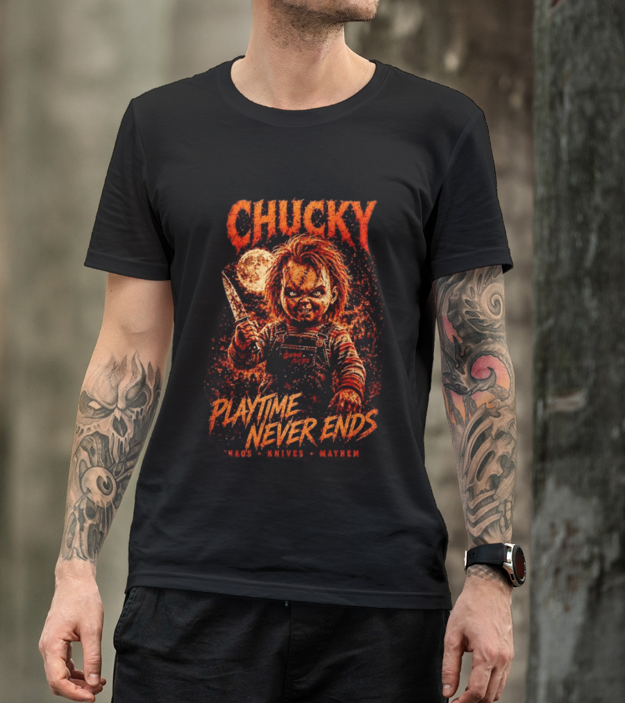 Chucky Playtime Never Ends Chaos Knives Mayhem T-Shirt