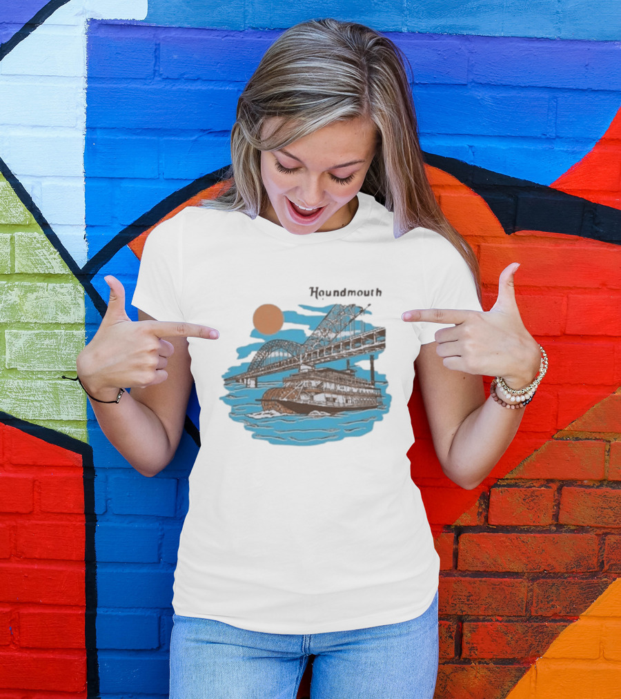 Houndmouth Riverboat Under Bridge With Sun And Waves T-Shirt